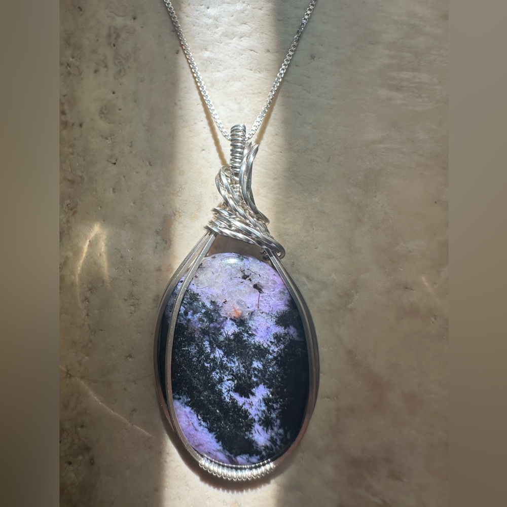 Sterling Silver Natural Charolite Stone Necklace Pendant